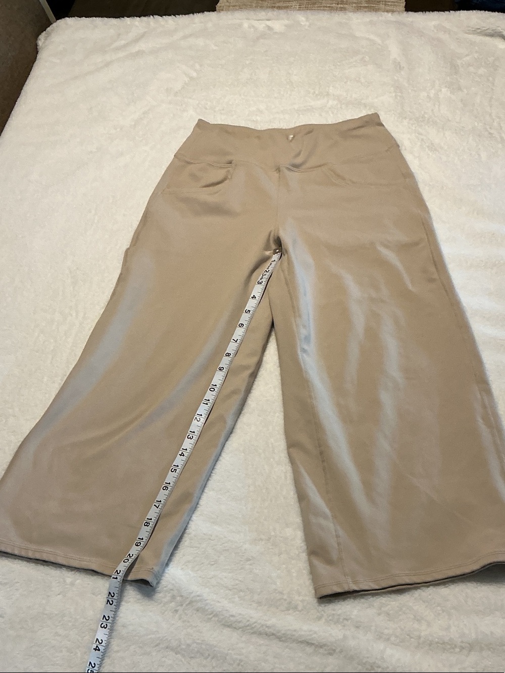 Wide-Leg Cropped Pull-On Pants in Light Tan